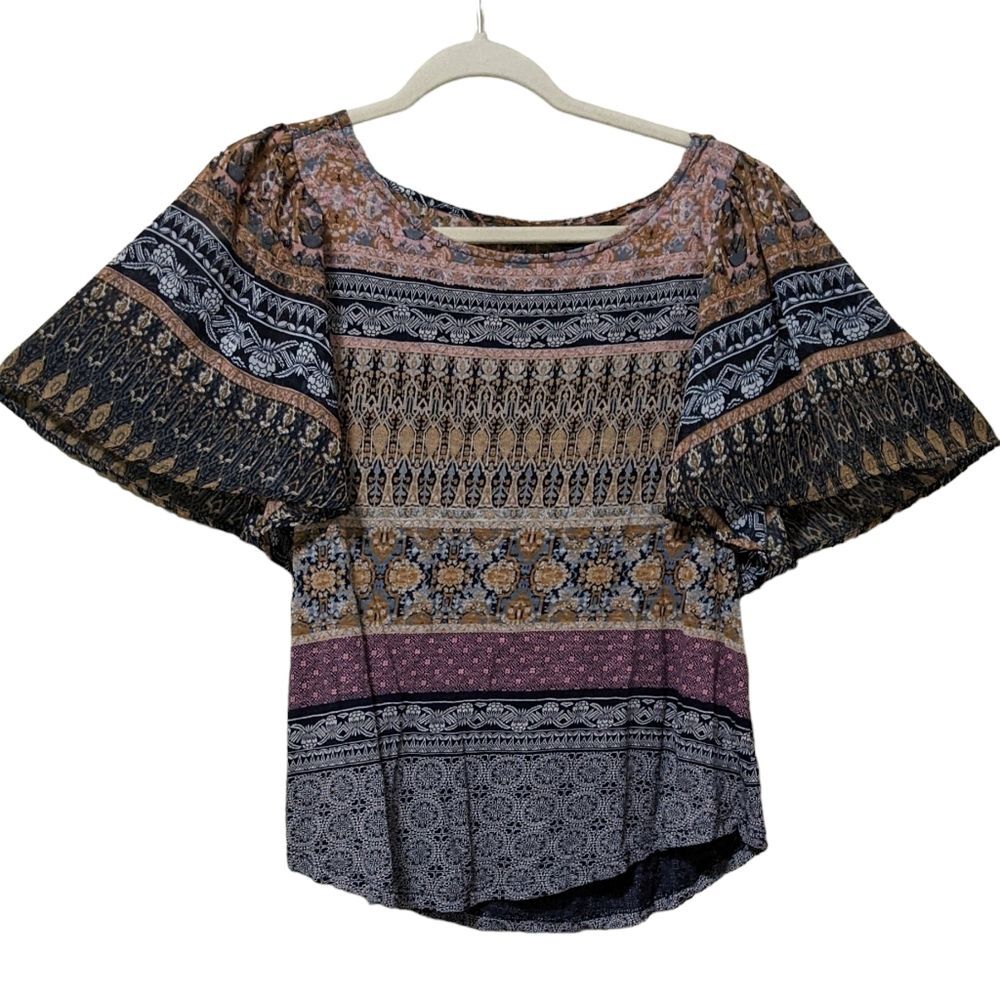 Lucky Brand flutter sleeve Bohemian as southwest blouse Large